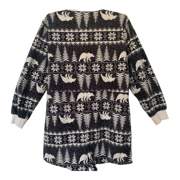 Old Navy Fleece PJs SZ M Women's Romper Black White One Piece Christmas Winter - Picture 10 of 14